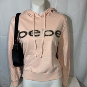 Bebe Y2K Pink Rhinestone Logo Hoodie Slim Fit Baby Tee Style‎ Size Small